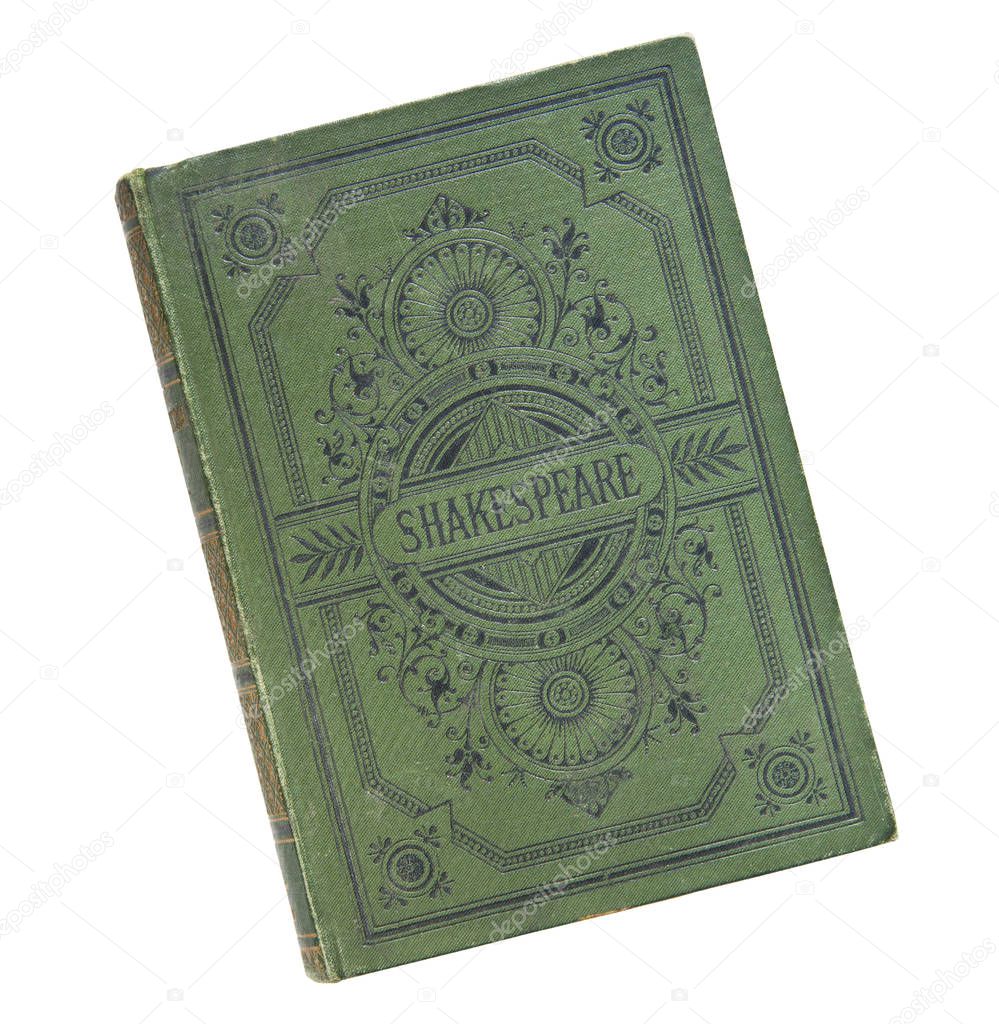 old book vintage book cover isolated on white background. Old inscription Shakespeare