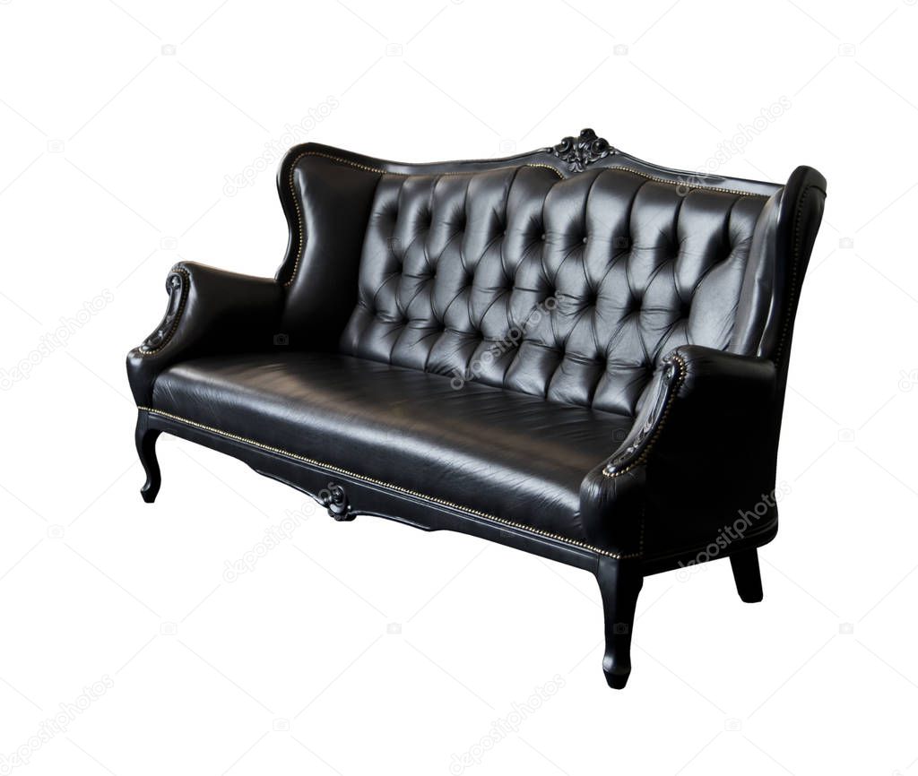 Rerto vintage black sofa on a white backgroun