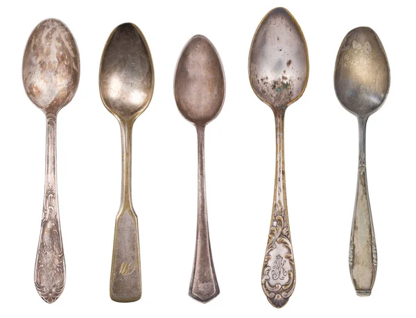 Vintage Tea Spoons Isolated White Background Retro Silverware — Stock Photo, Image