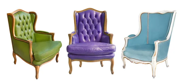 Tres magníficos vintage verde, púrpura y azul con armchai blanco —  Fotos de Stock
