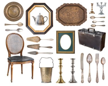 Büyük beyaz backgrou izole muhteşem eski vintage öğeler kümesi.