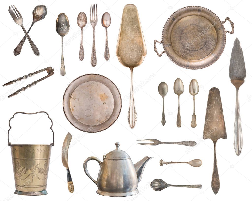 Vintage Silverware, antique spoons, forks, knives, ladle, cake s