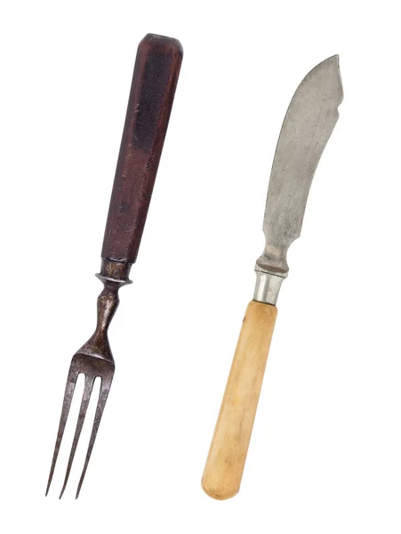 Bella vecchia forchetta vintage e coltello isolato su backgroun bianco — Foto Stock