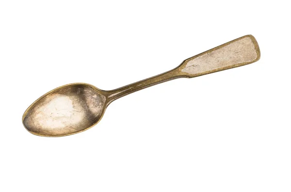 Beautiful old old silver spoon isolated on white with clipping p — Stock Photo, Image