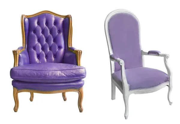 紫色华丽的复古扶手椅孤立在白色背景 — 图库照片