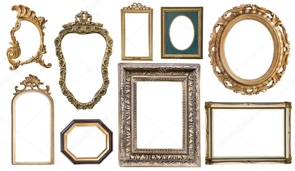 Set Vintage frames with an ornament isolated on white. Retro sty