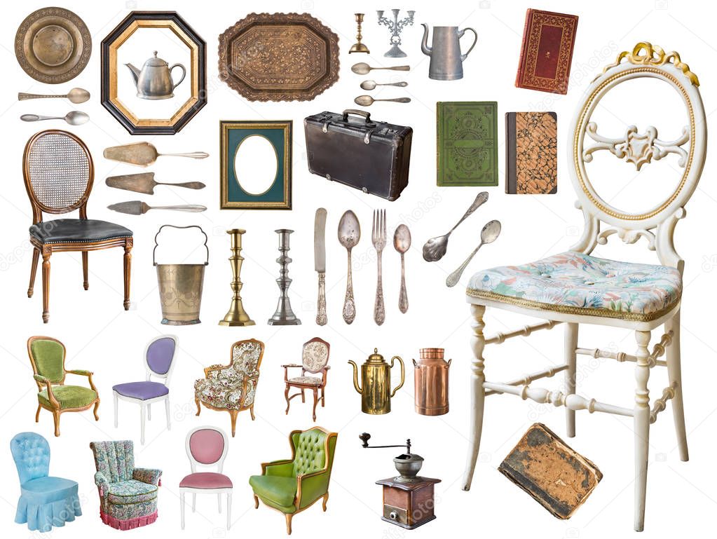 Huge set of antique items.Vintage household items, silverware, f