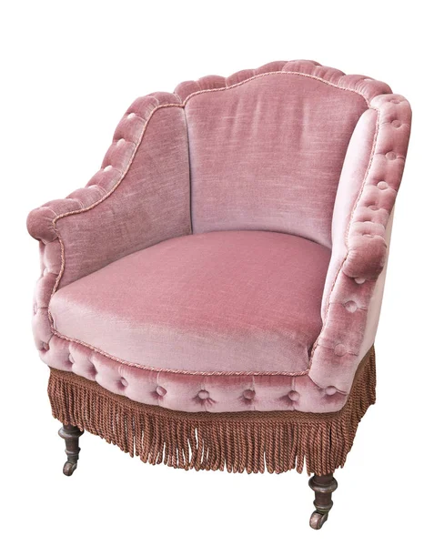 Fauteuil vintage en velours rose sur roues — Photo