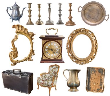 Güzel antika öğeleri, resim çerçeveleri, mobilya, Silve set