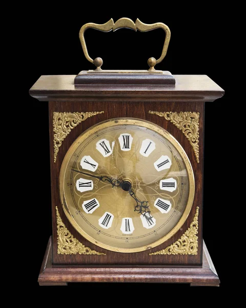 Vintage schöne Uhr mit einem Holzgehäuse und Goldschmuckisol — Stockfoto