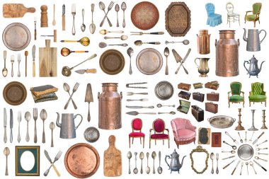 Güzel antika öğeleri, resim çerçeveleri, mobilya, Silve set