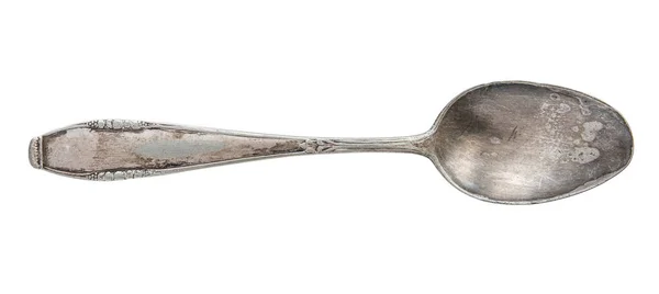 Beautiful Old Silver Spoon Isolated White Clipping Path Ретро Серебро — стоковое фото