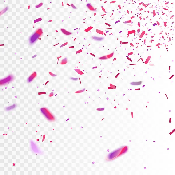 Stock vector ilustración realista confeti rosa y púrpura, purpurina aislado sobre un fondo a cuadros transparente. Fondo festivo. Elemento de oropel decorativo navideño para diseño. EPS 10 — Vector de stock