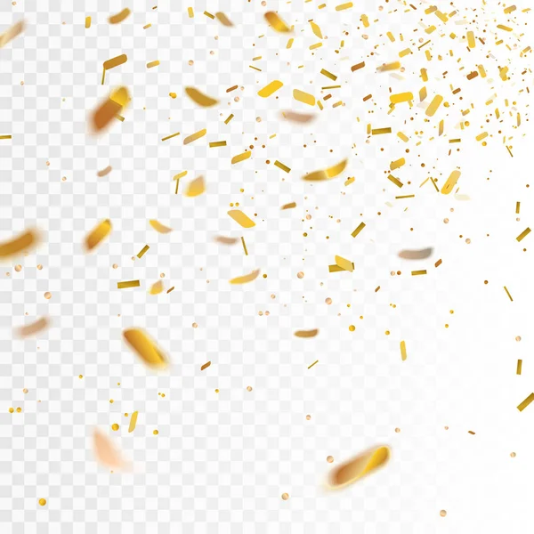 Aktienvektorillustration realistisches goldenes Konfetti, glitzert isoliert auf einem transparent karierten Hintergrund. Festlicher Hintergrund. Urlaub dekoratives Lametta-Element für die Gestaltung. Folge 10 — Stockvektor