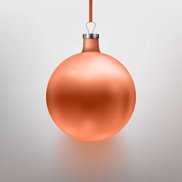Ilustración vectorial realista de oro rosa juguete de Navidad, bola. Fondo gris . — Archivo Imágenes Vectoriales
