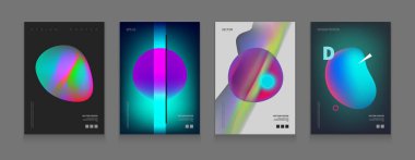 Hisse senedi vektör çizim ayarla kapak şablonları soyut sıvı kabarcıklar şekilleri, 80s memphis geometrik tarzı düz ve 3d tasarım öğeleri. Retro sanat afiş, el ilanları, posterlerini açmaları ve posterler için. EPS 10