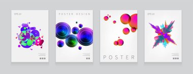 Hisse senedi vektör çizim sıvı şekiller poster ile modern yenilikçi ve memphis arka plan renklerini kapsar ayarlayın. Posterlerini açmaları, afiş, el ilanları, sunumlar ve raporlar için şablon. EPS 10