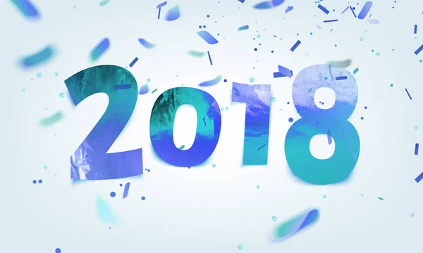 Stock vector ilustración números de hielo 2018. Confiti azul realista, lentejuelas. Feliz Año Nuevo . — Vector de stock