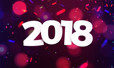Hisse senedi vektör çizim mutlu yeni yıl 2018 arka plan dekorasyon defocused. Tebrik kartı tasarım şablonu konfeti ile. 2018 yıl tarih. Broşür veya el ilanı kutlamak. Eps10