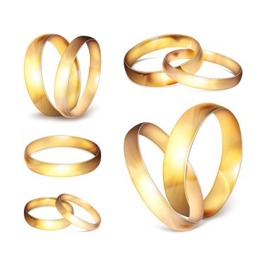 Hisse senedi vektör çizim gerçekçi altın alyans göl kenarında bir şeffaf damalı arka plan üzerinde ayarlayın. Eps10