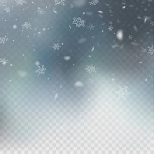 Estoque ilustração vetorial neve caindo realista. Flocos de neve, queda de neve, inverno, sobreposição. Fundo quadriculado transparente. Queda de neve. EPS 10 — Vetor de Stock