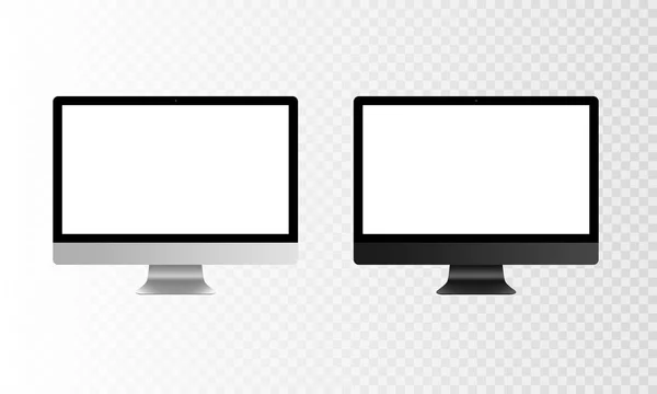 Stock vector ilustración realista conjunto de computadora de escritorio profesional personal, PC. Monitor de pantalla plana moderno. Pantalla de ordenador aislada sobre un fondo transparente. Una maqueta de pantalla blanca. EPS10 — Archivo Imágenes Vectoriales