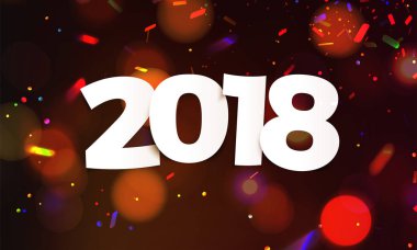 Hisse senedi vektör çizim mutlu yeni yıl 2018 arka plan dekorasyon defocused. Tebrik kartı tasarım şablonu konfeti ile. 2018 yıl tarih. Broşür veya el ilanı kutlamak. Eps10