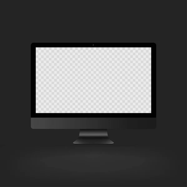 Stock ilustración vectorial realista computadora de escritorio profesional personal, PC. Pantalla a cuadros transparente. Una maqueta de pantalla blanca. EPS10 — Vector de stock