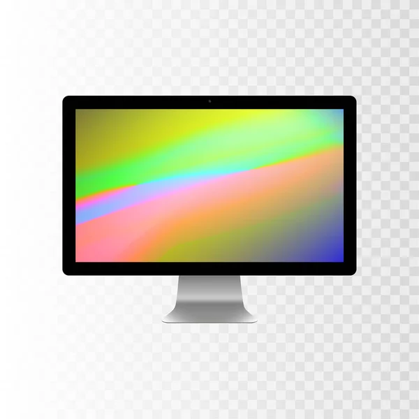 Stock ilustración vectorial ordenador de escritorio personal realista, PC. Monitor de pantalla plana moderno. Pantalla de ordenador aislada sobre un fondo a cuadros transparente. Fondos de pantalla en pantalla. EPS10 — Vector de stock