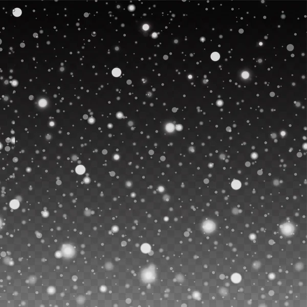 Ilustración vectorial de nieve aislada sobre un fondo a cuadros transparente. Copos de nieve, nevadas. Caída de nieve. Eps 10 — Archivo Imágenes Vectoriales