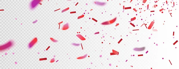 Stock vector ilustración realista desenfocado confeti rojo y rosa, purpurina aislado sobre un fondo a cuadros transparente. Fondo festivo. Elemento de oropel decorativo navideño para diseño. EPS10 — Archivo Imágenes Vectoriales