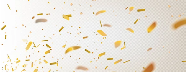 Stock vector ilustración realista desenfocado confeti dorado, purpurina aislado sobre un fondo a cuadros transparente. Fondo festivo. Elemento de oropel decorativo navideño para diseño. EPS 10 — Vector de stock