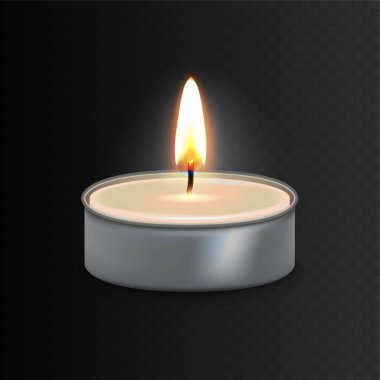 Damalı şeffaf bir arka plan üzerine de göl kenarında çay mum yanan hisse senedi vektör çizim gerçekçi 3d alüminyum.