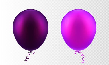 Set balon renkli buzlu açık ve koyu pembe ve mor izole şeffaf damalı arka plan uçan hisse senedi vektör çizim gerçekçi 3d şişme hava. Kartpostal tasarım öğesi Eps10