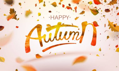 Hisse senedi vektör çizim mutlu düşen sonbahar yaprakları. Sonbahar yaprakları düşer ve bulanıklık rüzgar çekimde uçan kavak yaprağı. Sonbahar tasarım. Posterlerini açmaları, afiş, el ilanları, sunumlar, raporlar için şablonlar.