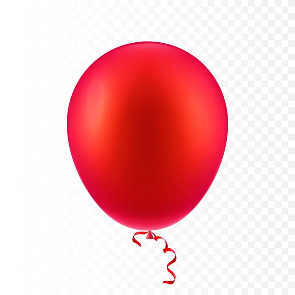 Stock ilustración vectorial realista 3D inflable globo volador colorido rojo esmerilado aislado sobre un fondo a cuadros transparente. Globo de fiesta. EPS10 — Vector de stock