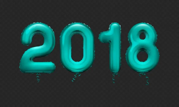 Stock ilustración vectorial realista 3D turquesa números globos 2018 Aislado sobre un fondo a cuadros transparente. Feliz Año Nuevo. Tarjeta de felicitación, póster, folleto o plantilla de folleto. EPS10 — Vector de stock