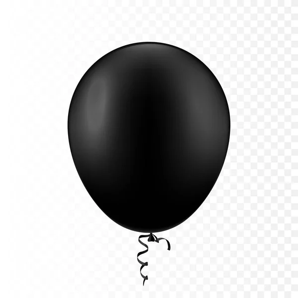 Ilustração de vetor de estoque realista Balão voador de ar inflável preto fosco Isolado em um fundo quadriculado transparente. Um balão festivo. EPS10 — Vetor de Stock
