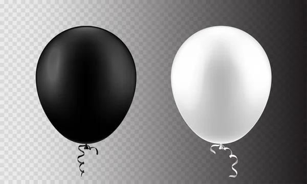 Stock ilustración vectorial realista 3D inflable aire vuelo conjunto globo esmerilado blanco y negro aislado fondo a cuadros transparente. Globo de fiesta. Elemento de diseño de postal. EPS10 — Archivo Imágenes Vectoriales