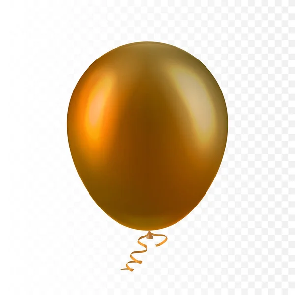 Ilustração de vetor de estoque realista Balão dourado colorido voador de ar inflável 3D isolado em um fundo quadriculado transparente. Balão de festa. EPS10 — Vetor de Stock