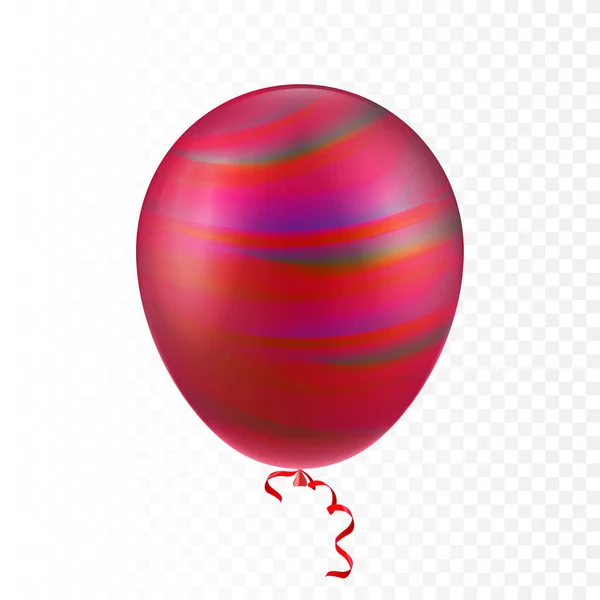 Stock ilustración vectorial realista 3D inflable aire vuelo colorido esmerilado globo rojo aislado sobre un fondo a cuadros transparente. Globo de fiesta. EPS10 — Vector de stock