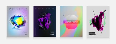 Hisse senedi vektör çizim ayarla kapak şablonları soyut sıvı kabarcıklar şekilleri, 80s memphis geometrik tarzı düz ve 3d tasarım öğeleri. Retro sanat afiş, el ilanları, posterlerini açmaları ve posterler için. EPS 10