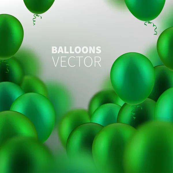 Festa de ilustração de vetor de estoque voando balões realistas verdes. Efeito macro desfocado. Modelos para cartazes, banners, folhetos, apresentações e relatórios. EPS10 — Vetor de Stock