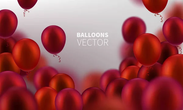 Wektor ilustracja party latający czerwone balony realistyczne. Efekt Rozmycie makro. Szablony dla plakaty, banery, ulotki, prezentacje i raporty. Eps10 — Wektor stockowy