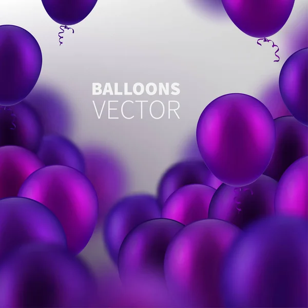 Vektorové ilustrace strana létající fialové realistické balóny. Efekt rozostření makro. Šablony pro transparenty, bannery, letáky, prezentace a sestavy. Eps10 — Stockový vektor