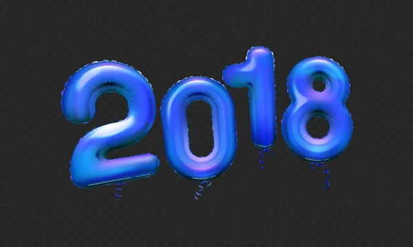 Stock ilustración vectorial realista 3D azul oscuro números globos 2018 Aislado sobre un fondo a cuadros transparente. Feliz Año Nuevo. Tarjeta de felicitación, póster, folleto o plantilla de folleto. EPS10 — Vector de stock