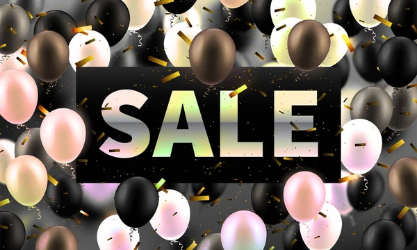 Hisse senedi vektör çizim altın satışı, indirimler. Gerçekçi şişme uçan set balonlar renkli ışık ve karanlık gül altın kaplı. Posterlerini açmaları, afiş, el ilanları, sunumlar ve raporlar için şablonlar