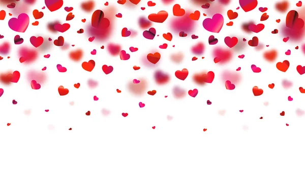 Векторная иллюстрация реалистичного падения сияющих красных сердец на прозрачном фоне. Фон на День Святого Валентина. Символ любви к этикетке подарочные пакеты Дизайн элемент для поздравительной открытки — стоковый вектор