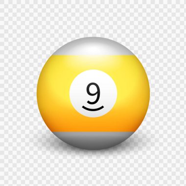 Hisse senedi vektör çizim sarı top bilardo Isolated şeffaf bir arka plan üzerinde için. Sayı 9.