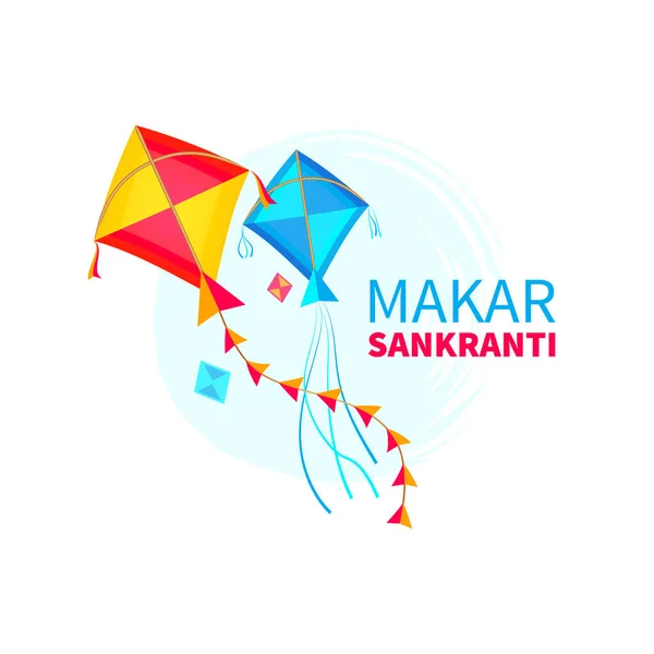 Makar Sankranti duvar kağıdı renkli uçurtma ile vektör Illustration. Beyaz arka plan üzerinde izole. Konsept tasarımı için tebrik kartları, afiş, reklam, promosyon Eps 10